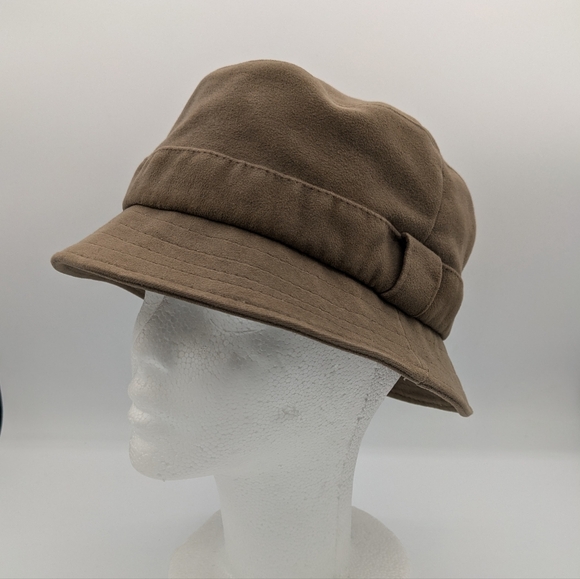 Barbour Brown Faux Suede 100% Cotton Brimmed Bucket Hat Adult Medium - Picture 1 of 9